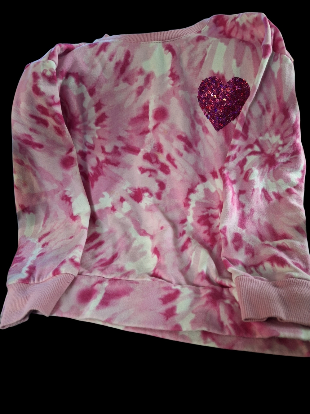 Place Pink Tie-Dye Sweatshirt with Glitter Heart